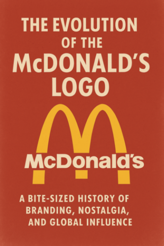 Digital poster showing the evolution of the McDonald’s logo with golden arches, bold typography, and a vintage red background.