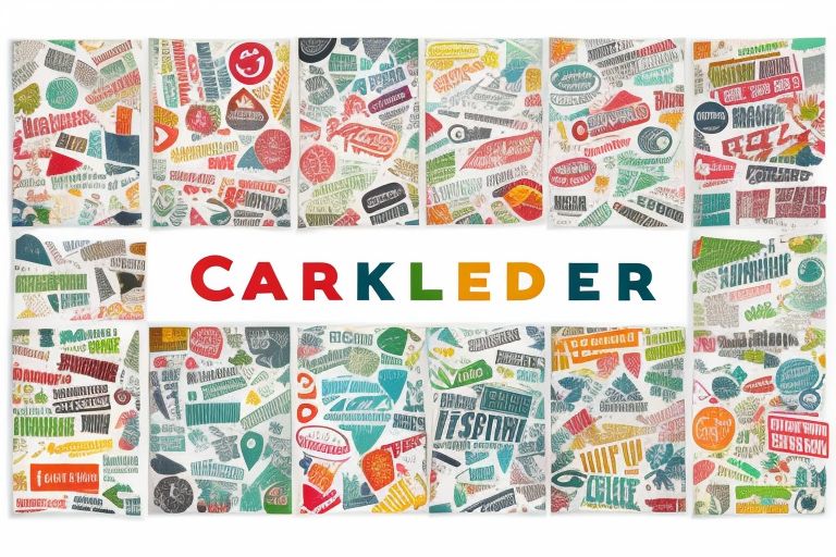CARKLEDER logo centered among a collage of colorful vintage-style logos, labels, and graphic elements