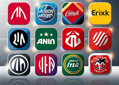 A grid of assorted modern logo designs in various shapes and colors, highlighting branding diversity.