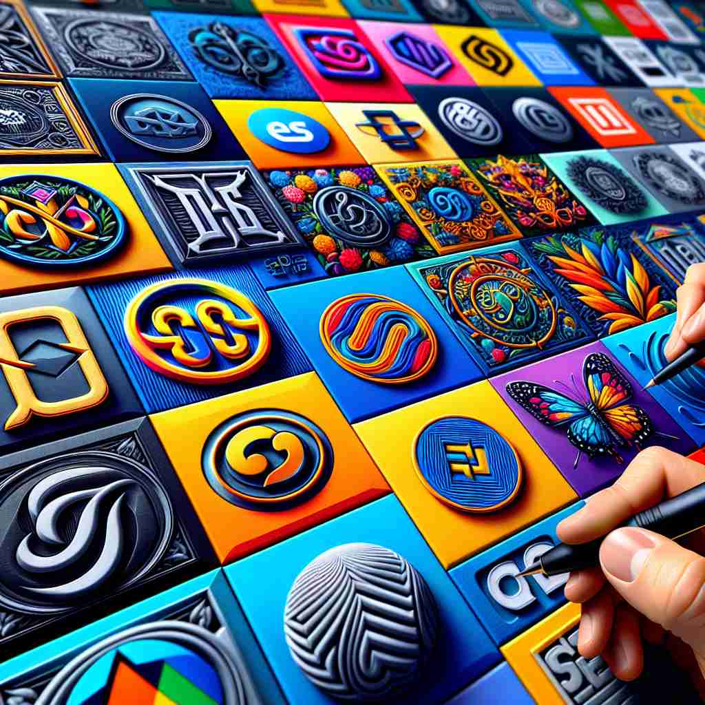 Designer using a digital logo maker to create colorful brand logos, showing color psychology in action.