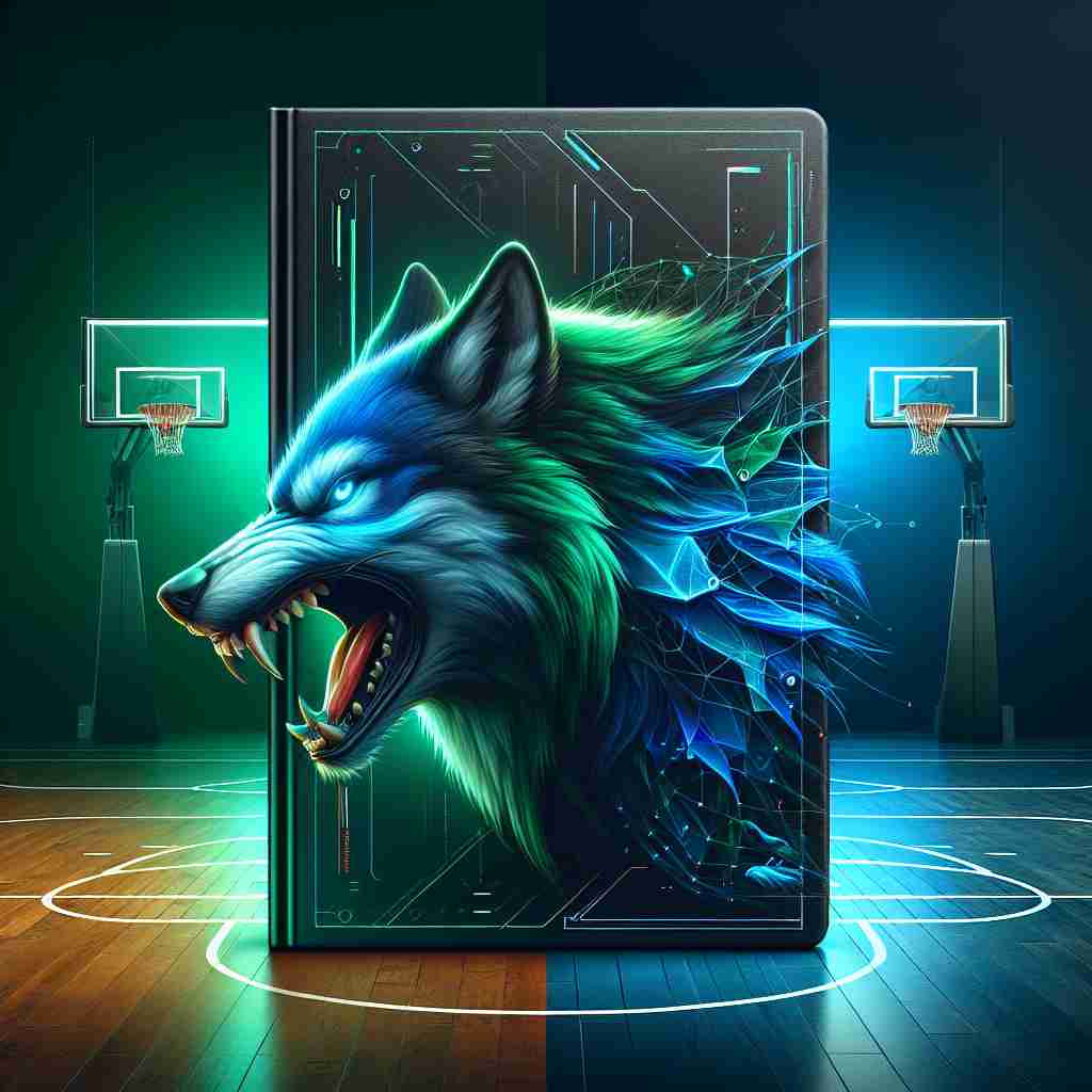Minnesota Timberwolves logo with AI design elements on a basketball court.