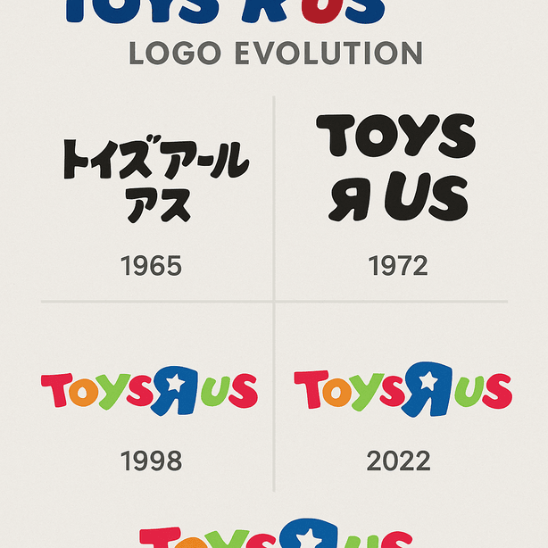 Digital collage showing the Toyota logo evolution from 1936 to the present. Features four logos in chronological order: a Japanese katakana version from 1936, a bold 'TOYOTA' wordmark from 1949, the 1989 three-oval design in red, and the current minimalist three-oval design.